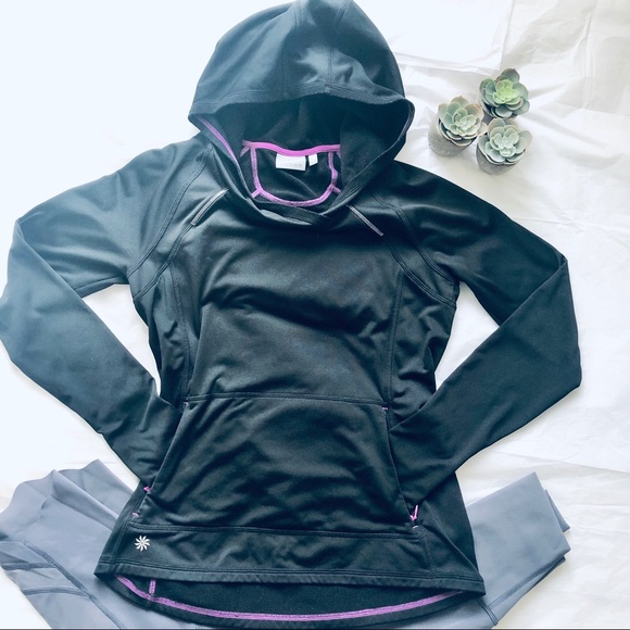 Athleta Tops - Athleta Pushtec Wrap Neck Pullover Black Small